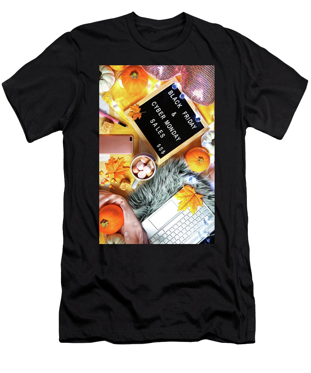 Black Friday and Cyber Monday Shopping Hygge Style Thanksgiving Weekend Concept Milleflore Images T-Shirt