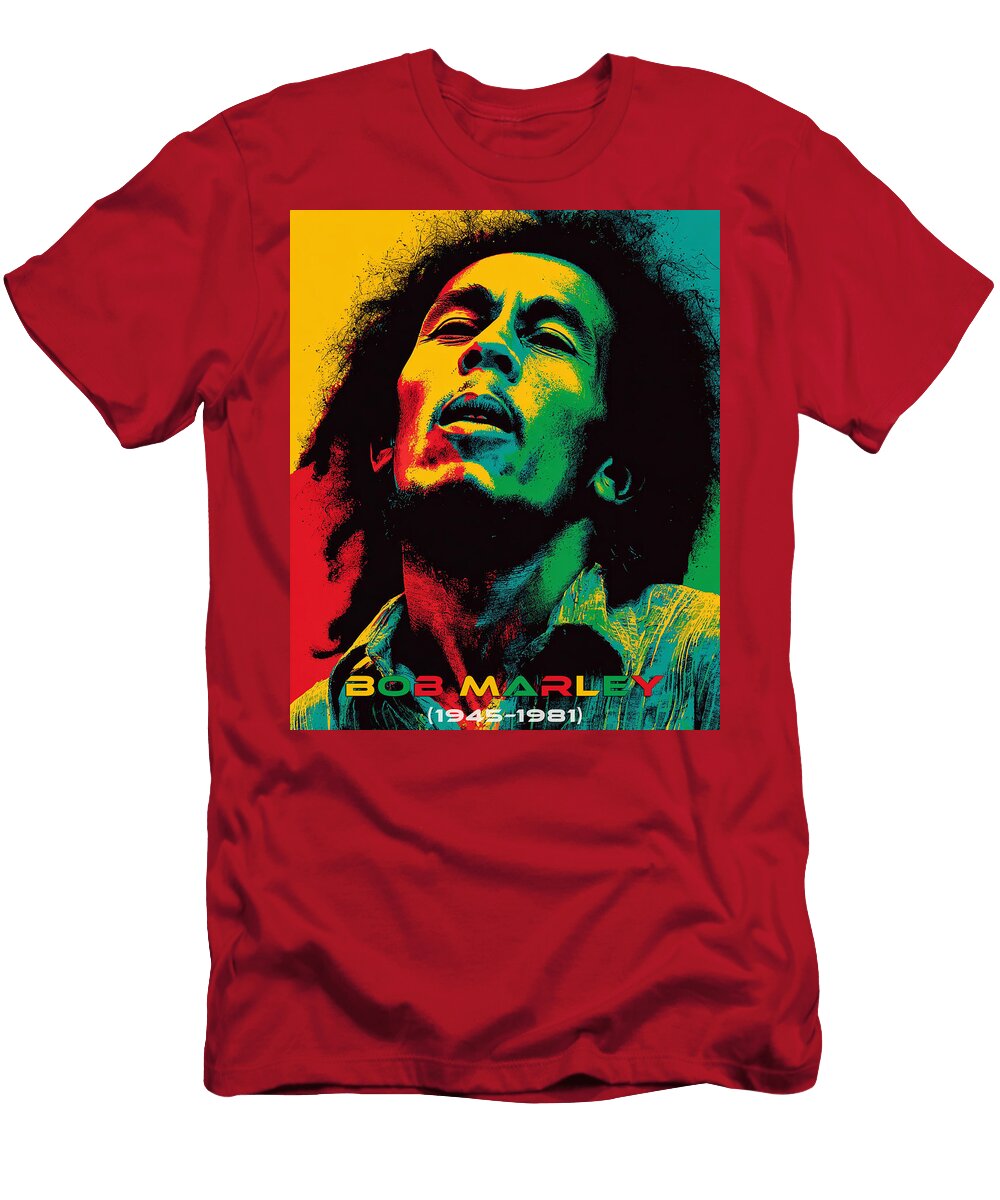 Bob Marley Vibrant Portrait Kevin Walker and Pixel Reverie T-Shirt