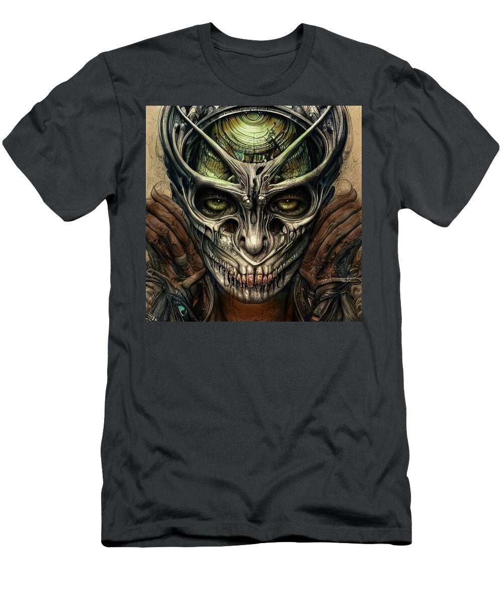Bob Orsillo Fine Art Print Mechanized Mind Surreal Biomech Portrait with Green Eyes Bob Orsillo T-Shirt