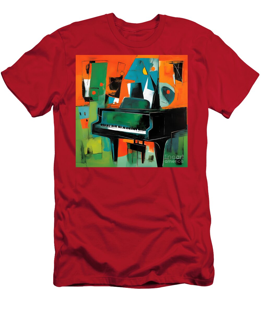 Bold Abstract Grand Piano Vibrant Orange Green and Blue Geometric Shapes Olfactoart Studio T-Shirt