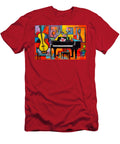 Bold Geometric Piano and Guitar with Vibrant Colors and Abstract Vases and Flowers Eclectic Music Olfactoart Studio T-Shirt