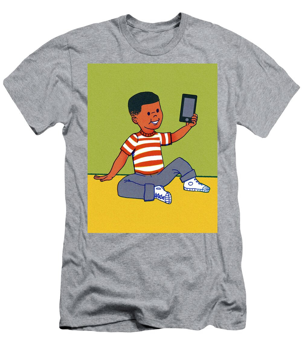 Boy Holding a Mobile Phone Csa Images T-Shirt