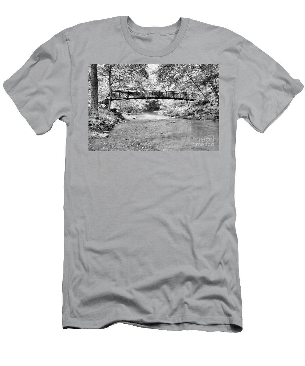 Bridge in the Duff Park Forest Black and White Adam Jewell T-Shirt