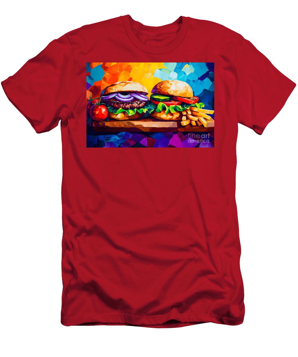 Burger Bliss Juicy Patties Fresh Toppings and Crispy Fries Delight Olfactoart Studio T-Shirt