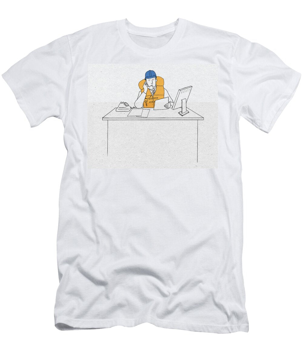 Businessman on Phone Wearing Hard Hat Ikon Ikon Images T-Shirt