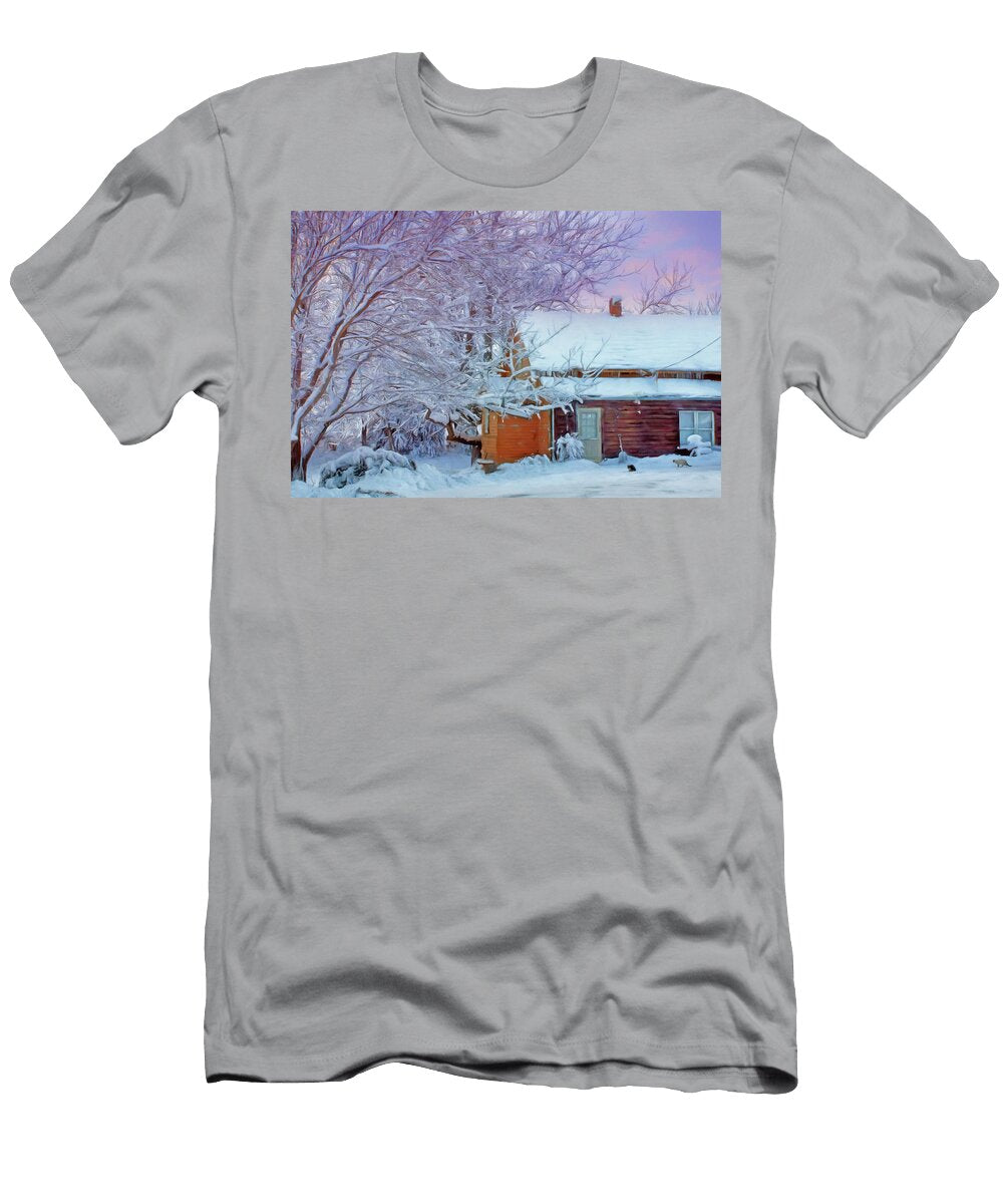 Cabin in Winter Nikolyn Mcdonald T-Shirt