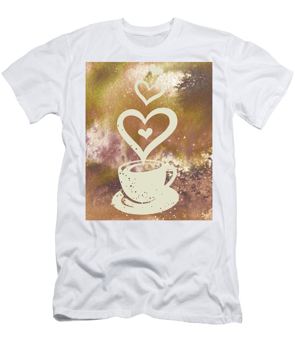 Caffe Latte Warm Delicious Coffee Cup with Sweet Hearts Watercolor Ii Irina Sztukowski T-Shirt
