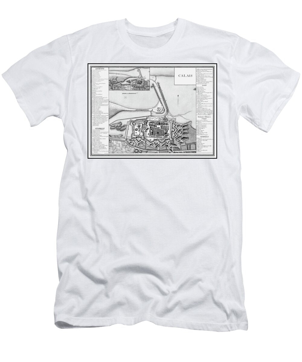 Calais France Vintage Map 1777 Black and White Carol Japp T-Shirt