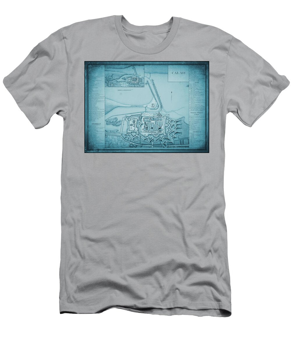 Calais France Vintage Map 1777 Blue Carol Japp T-Shirt