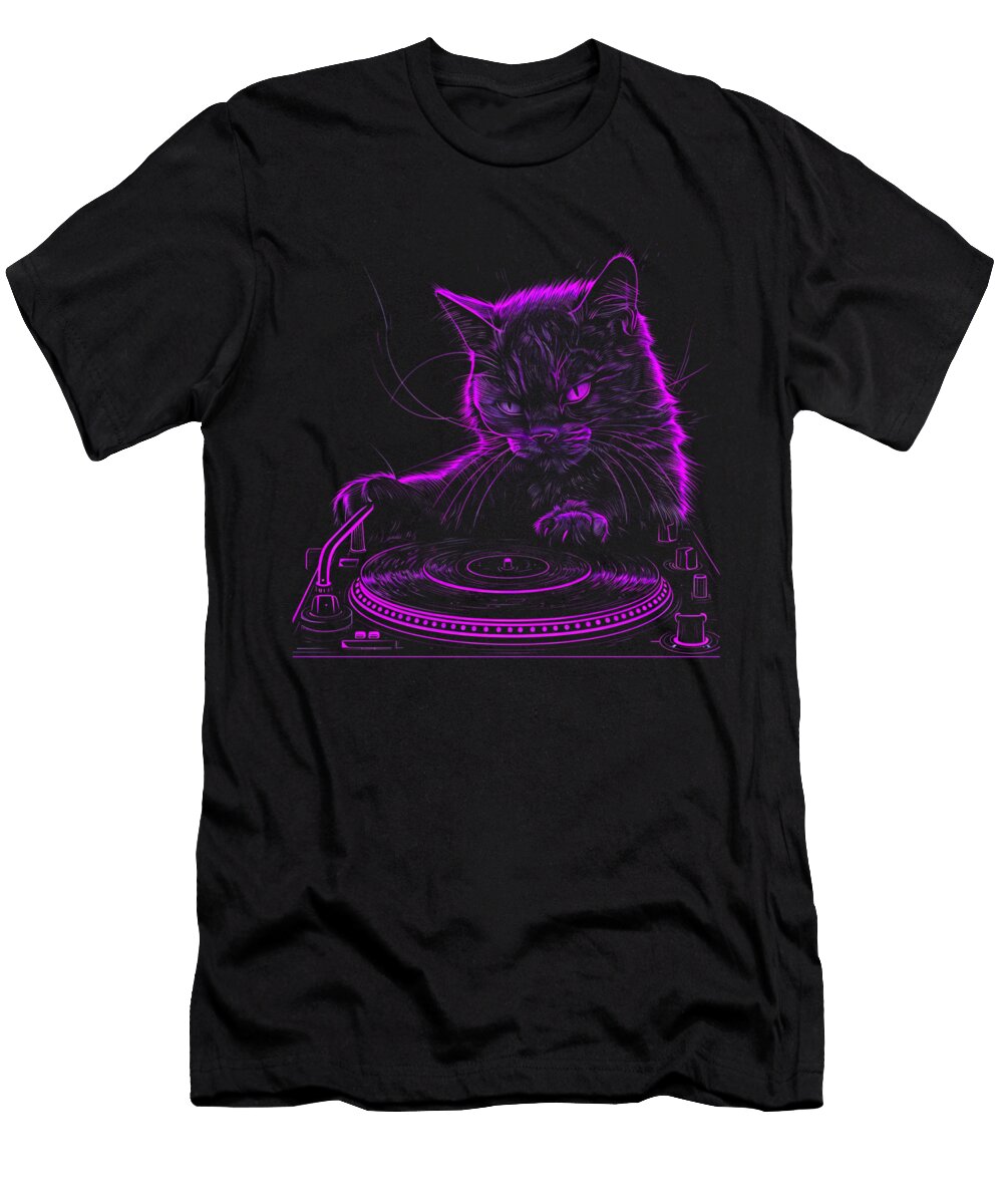 Cat DJ Whiskers Wobble Cecils Willis T-Shirt