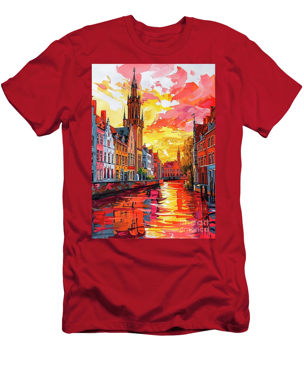 Charming European Cityscape Canal and Historic Buildings At Sunset Clark Leffler T-Shirt