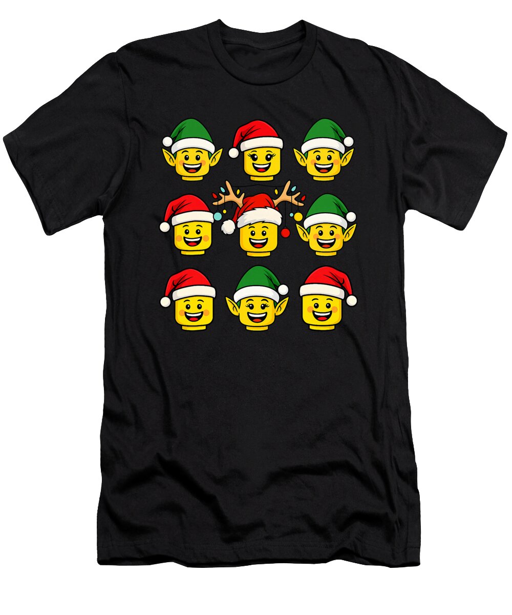 Christmas Building Bricks Santa Elf Reindeer Natalie Lidford T-Shirt