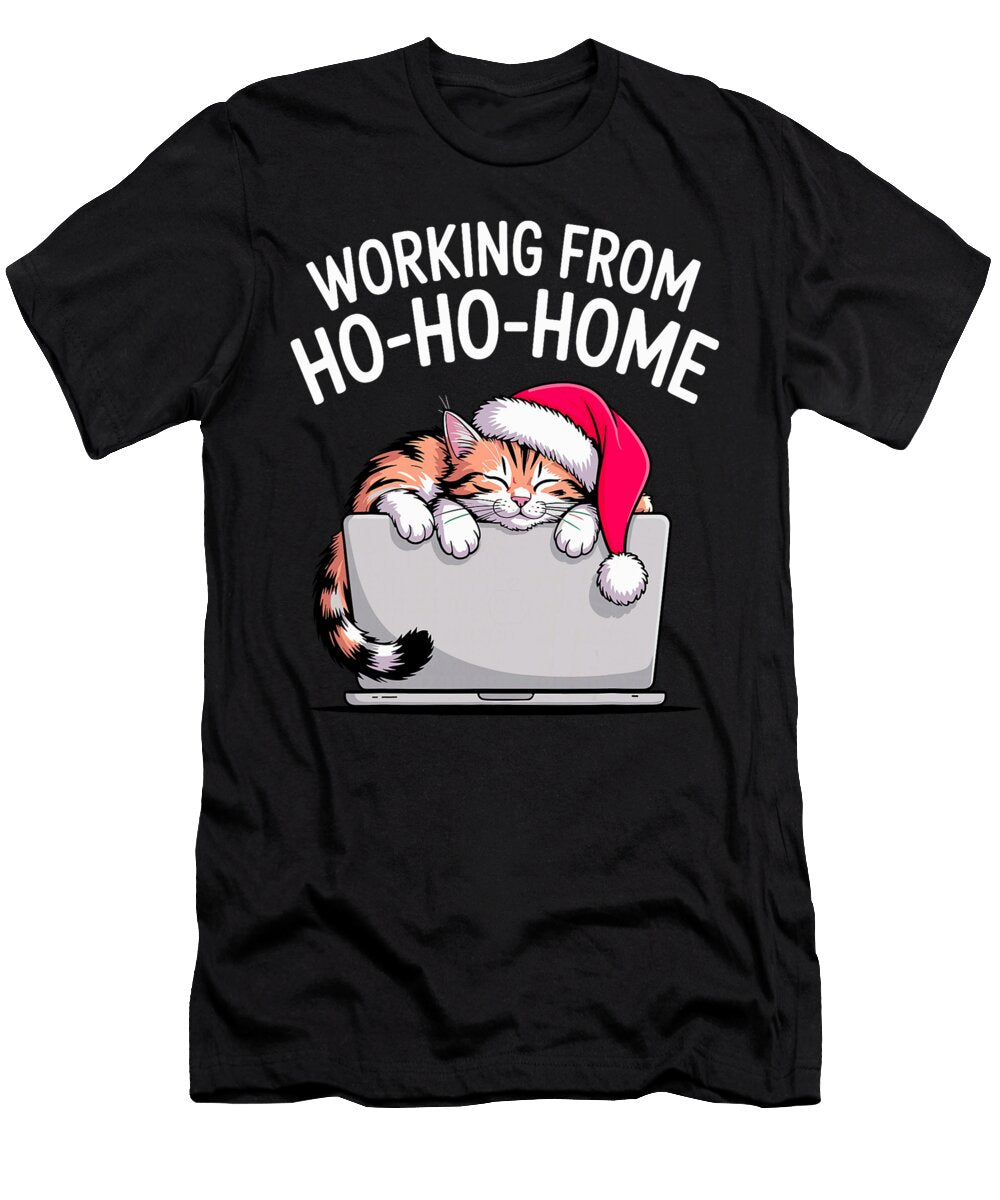 Christmas Ho Ho Home Funny Cat Lover Remote Work Sophie Eleanor T-Shirt