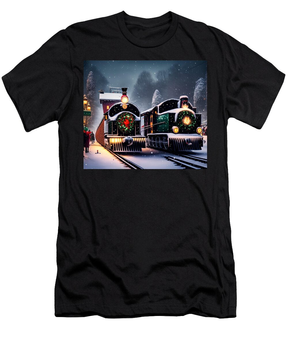 Christmas Train Going Through Village Generative Ai Illustratio Miroslav Nemecek T-Shirt
