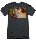 Close Up of a Cougar Face in an Autumn Forest with Red Oak Leave Reimar Gaertner T-Shirt