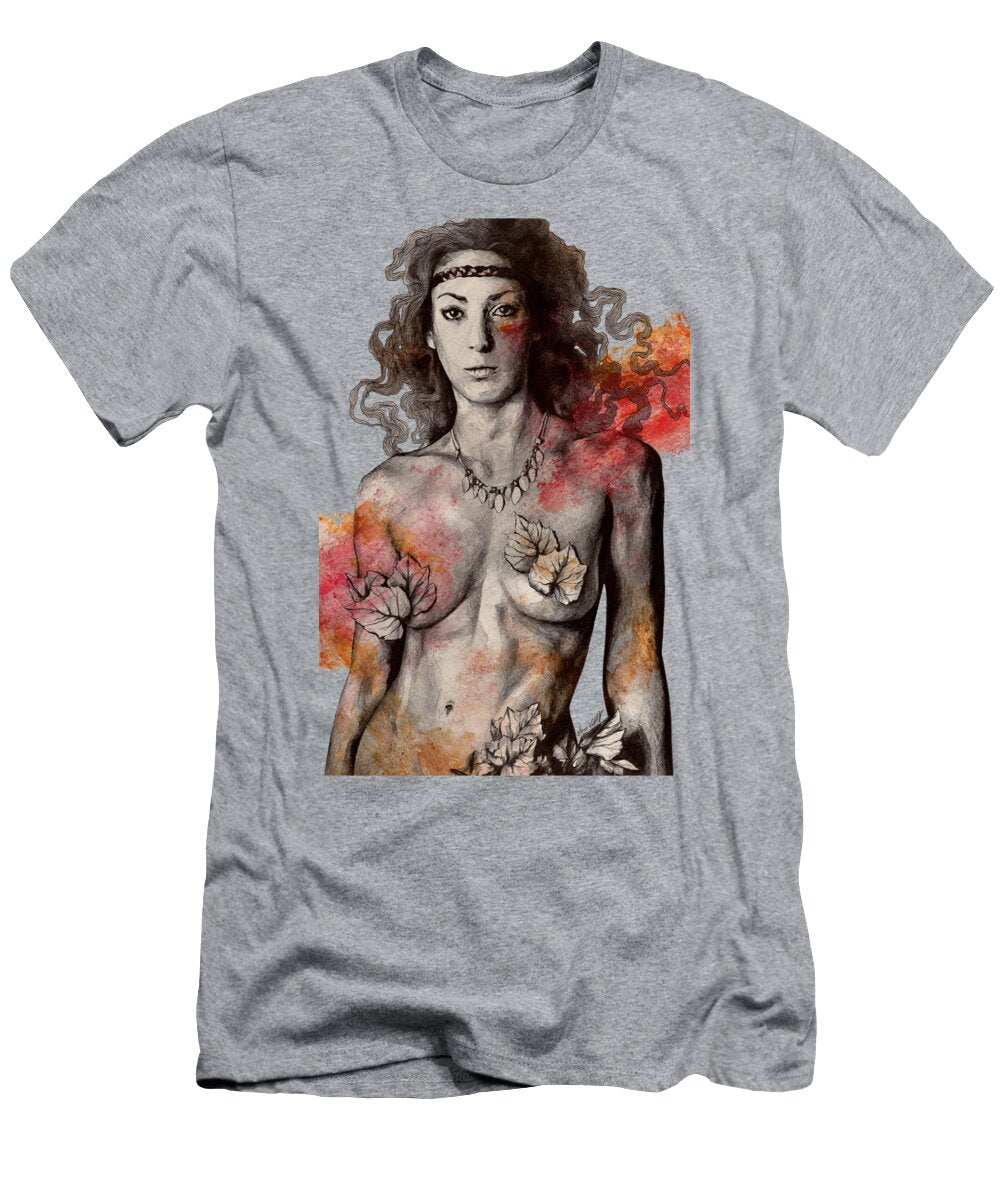 Colony Collapse Disorder Topless Warrior Woman with Leaves on Nude Breasts Marco Paludet T-Shirt