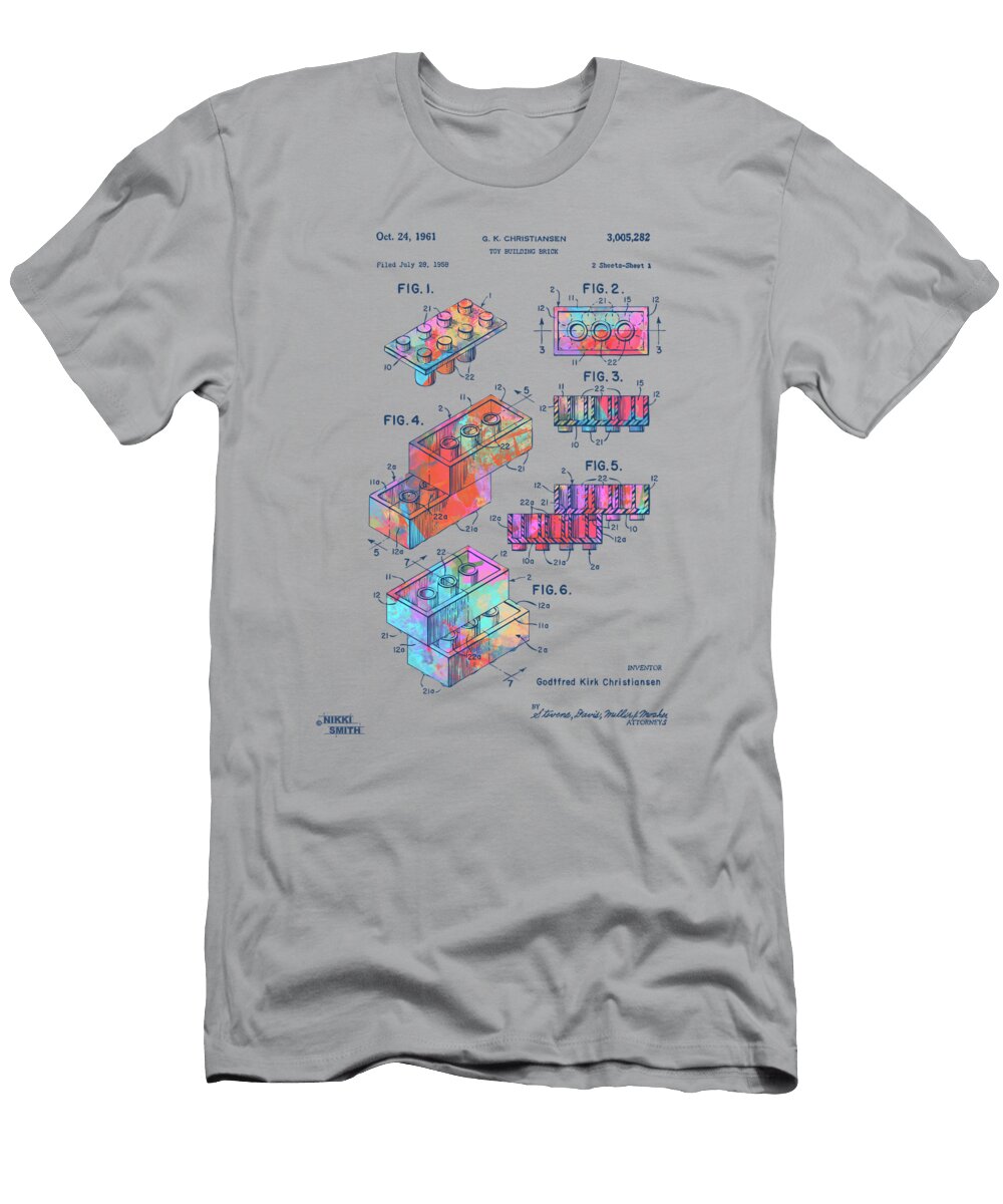 Colorful 1961 Toy Building Brick Patent Art Nikki Marie Smith T-Shirt