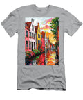 Colorful Houses and Canal Reflections in European City Clark Leffler T-Shirt