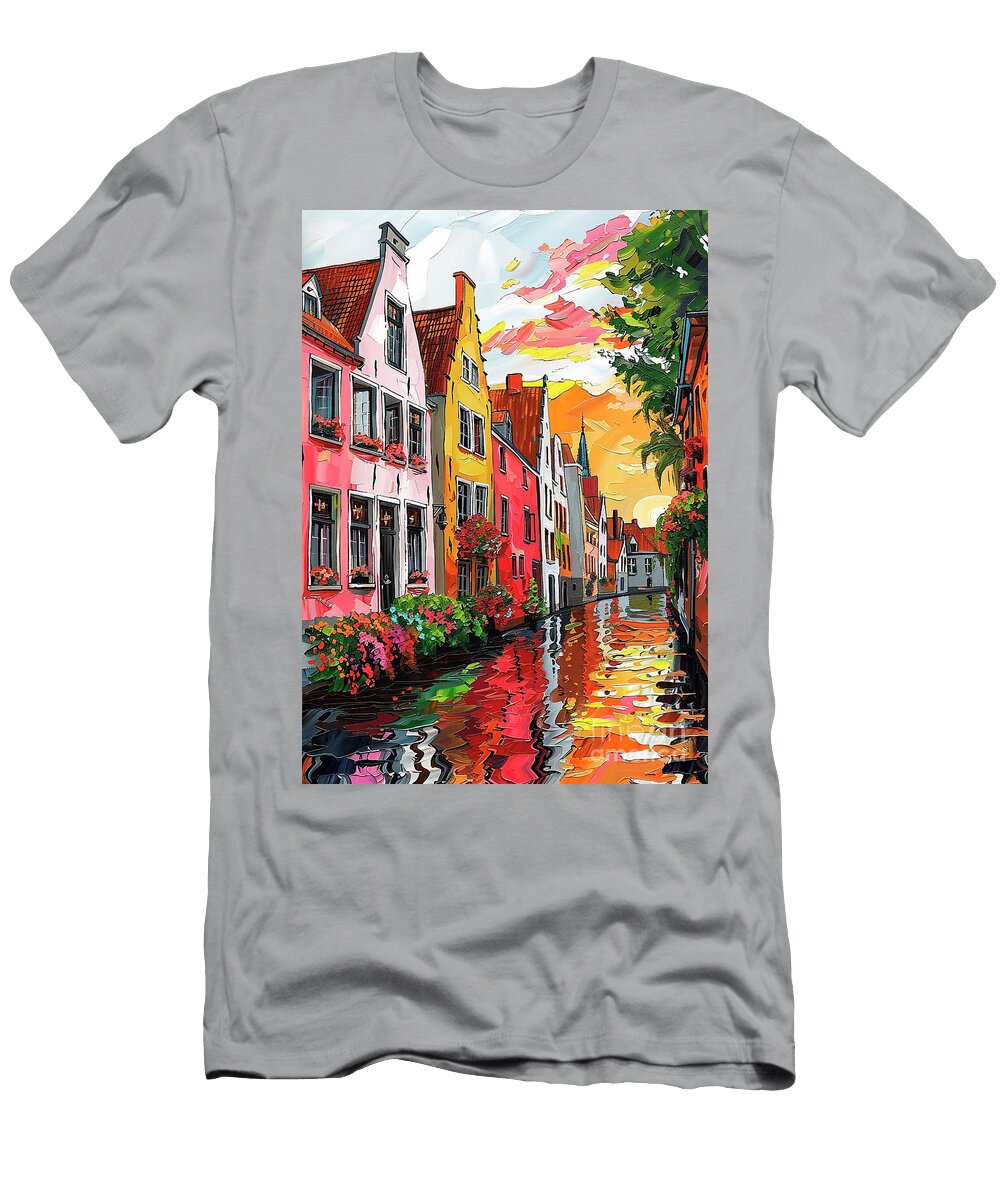 Colorful Houses and Canal Reflections in European City Clark Leffler T-Shirt