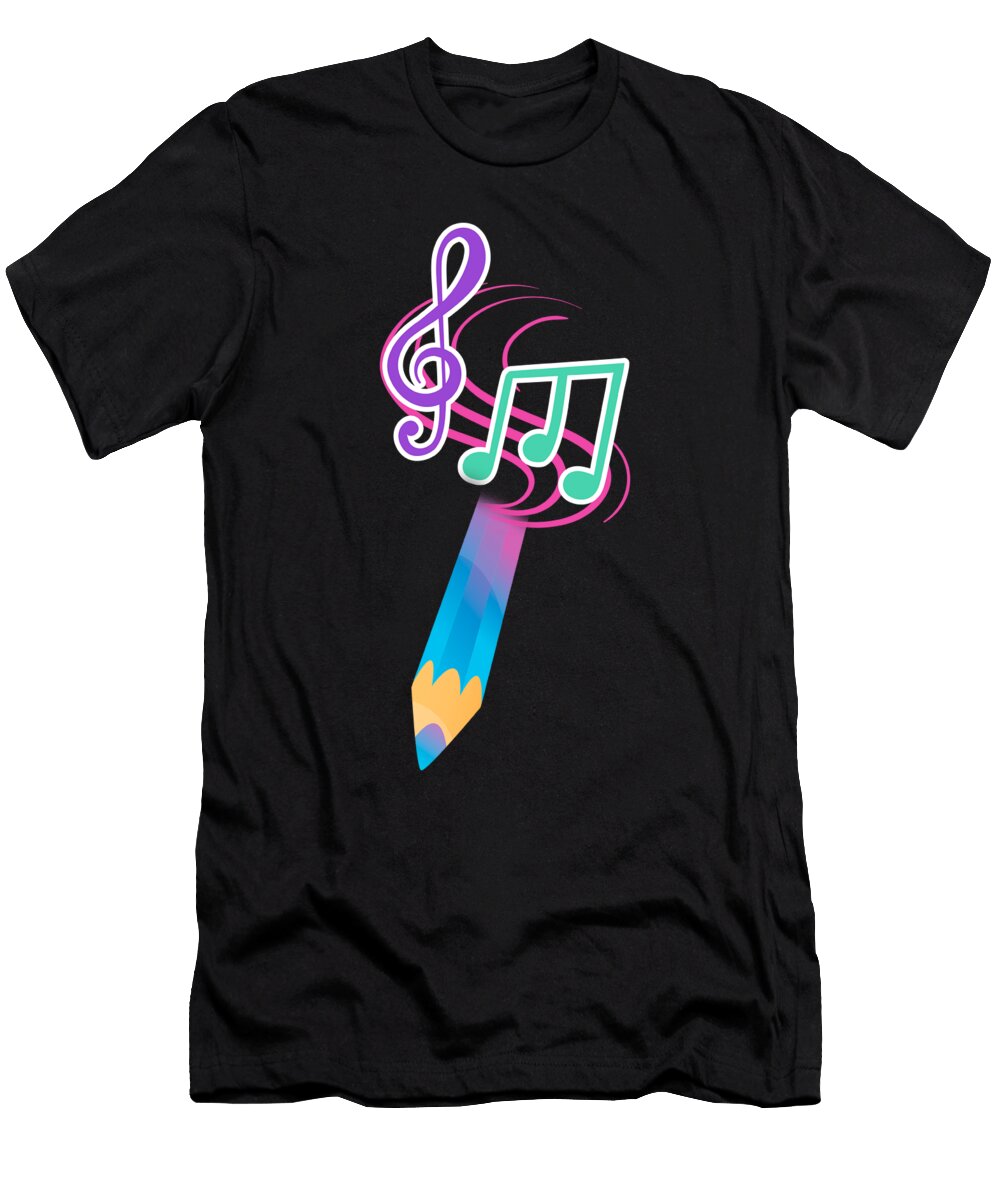 Colorful Music Notes Pencil Musician Piano Player Gift Thomas Larch T-Shirt
