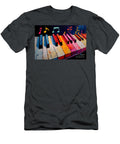 Colorful Piano Keyboard with Floating Musical Notes and Bold Dynamic Brushstrokes Olfactoart Studio T-Shirt