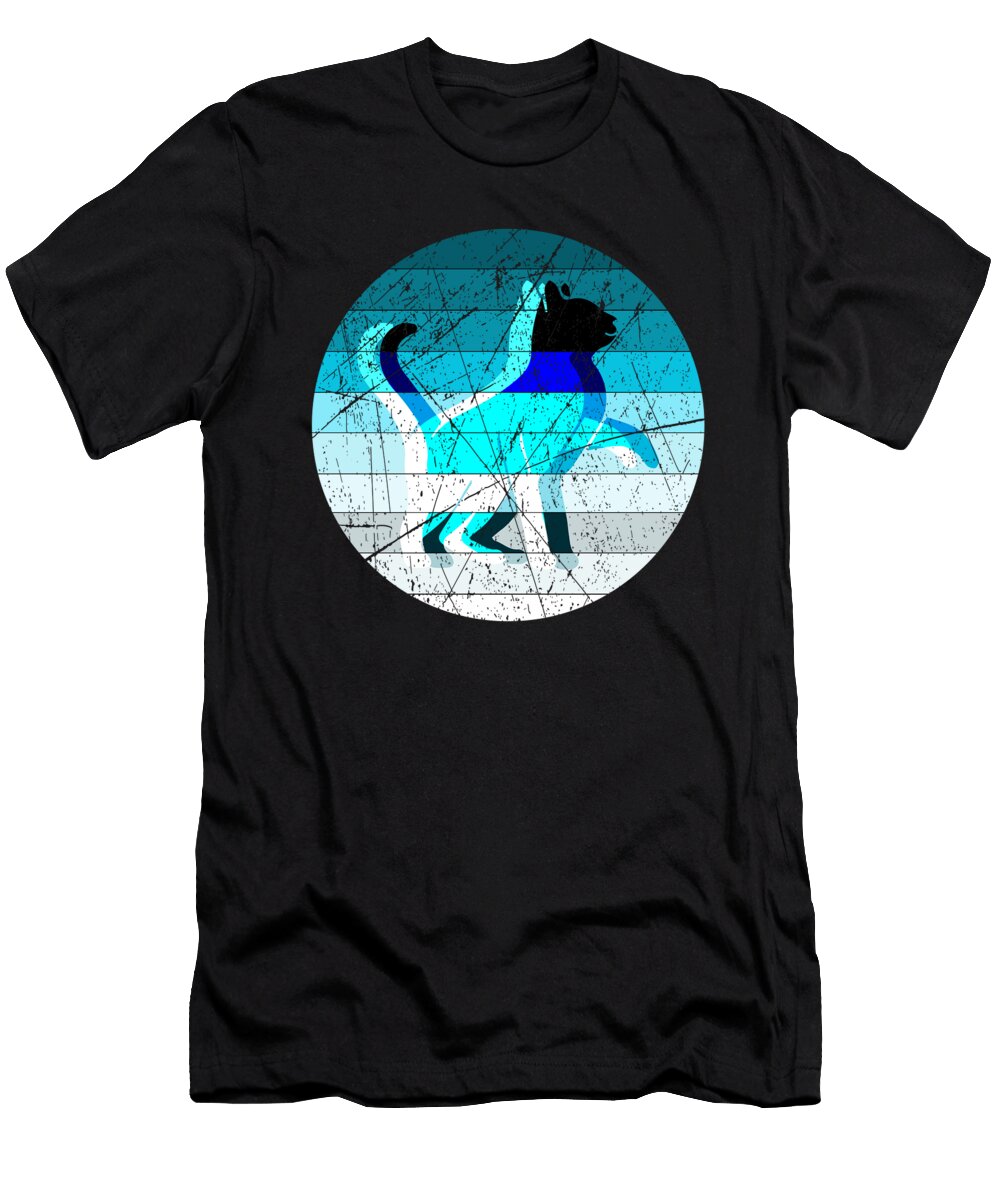 Cool Cat Glitch Techno Design in Blue Kalli Designshop T-Shirt