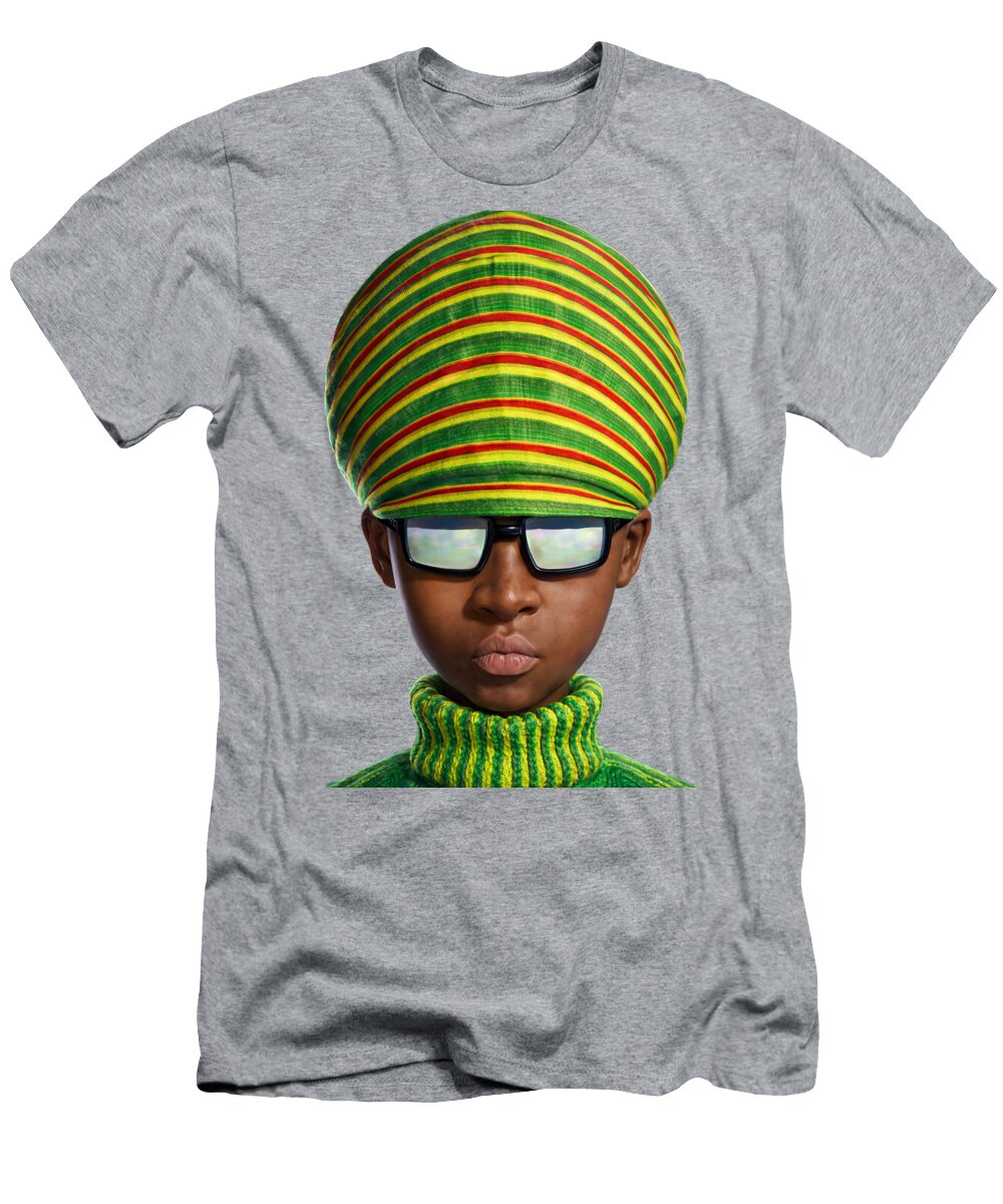 Cool Reggae Kid Portrait Rasta Colors and Sunglasses Gerald Ligonnet T-Shirt