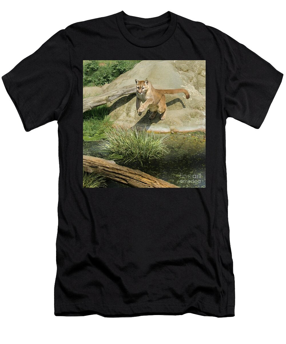 Cougar Jumping Across a Stream Brian Tarr T-Shirt