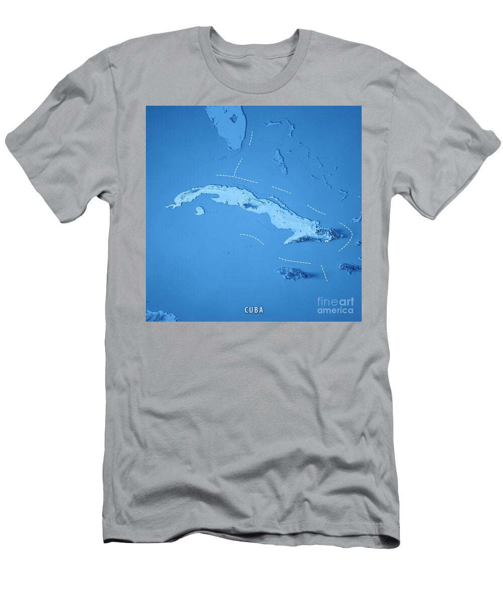 Cuba 3d Render Topographic Map Blue Border Frank Ramspott T-Shirt