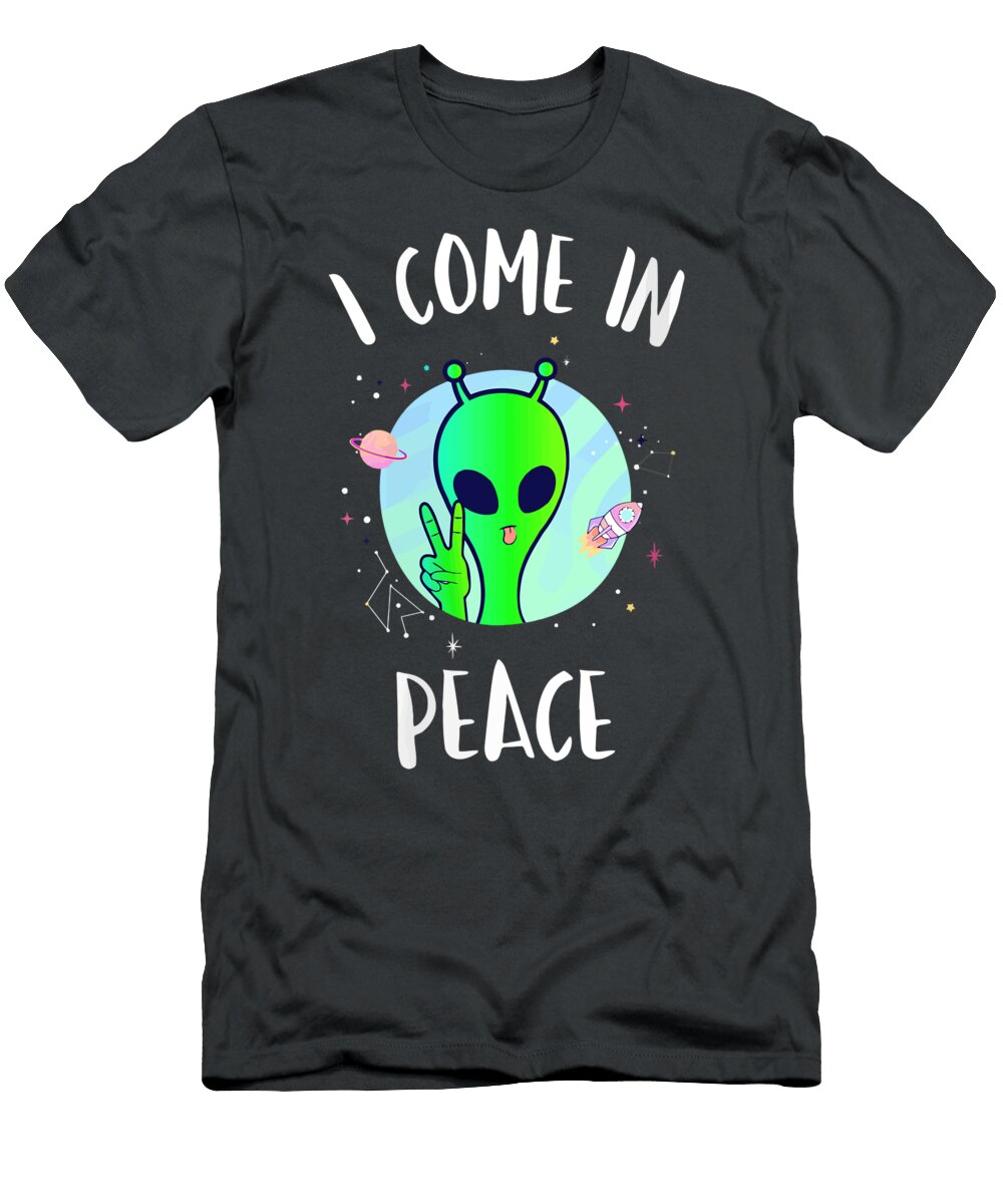 Cute Alien I Come in Peace Funny Alien Rave Edm Kirkg Monro T-Shirt