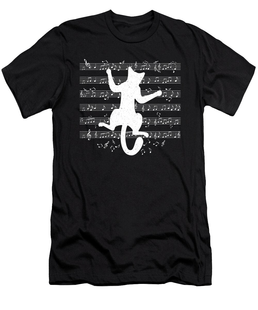 Cute Cat Playing on Musical Notes Musician Shirtom T-Shirt