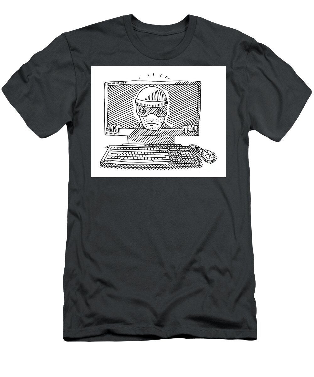 Cyber Crime Concept Desktop Computer Drawing Frank Ramspott T-Shirt