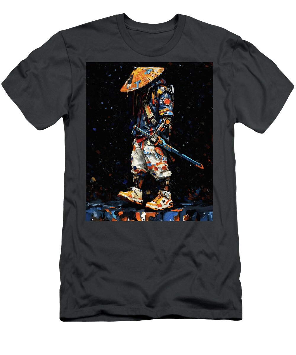 Cyber Ninja Orange Neon Palette Knife Impasto Wall Art Ramy Hefny T-Shirt