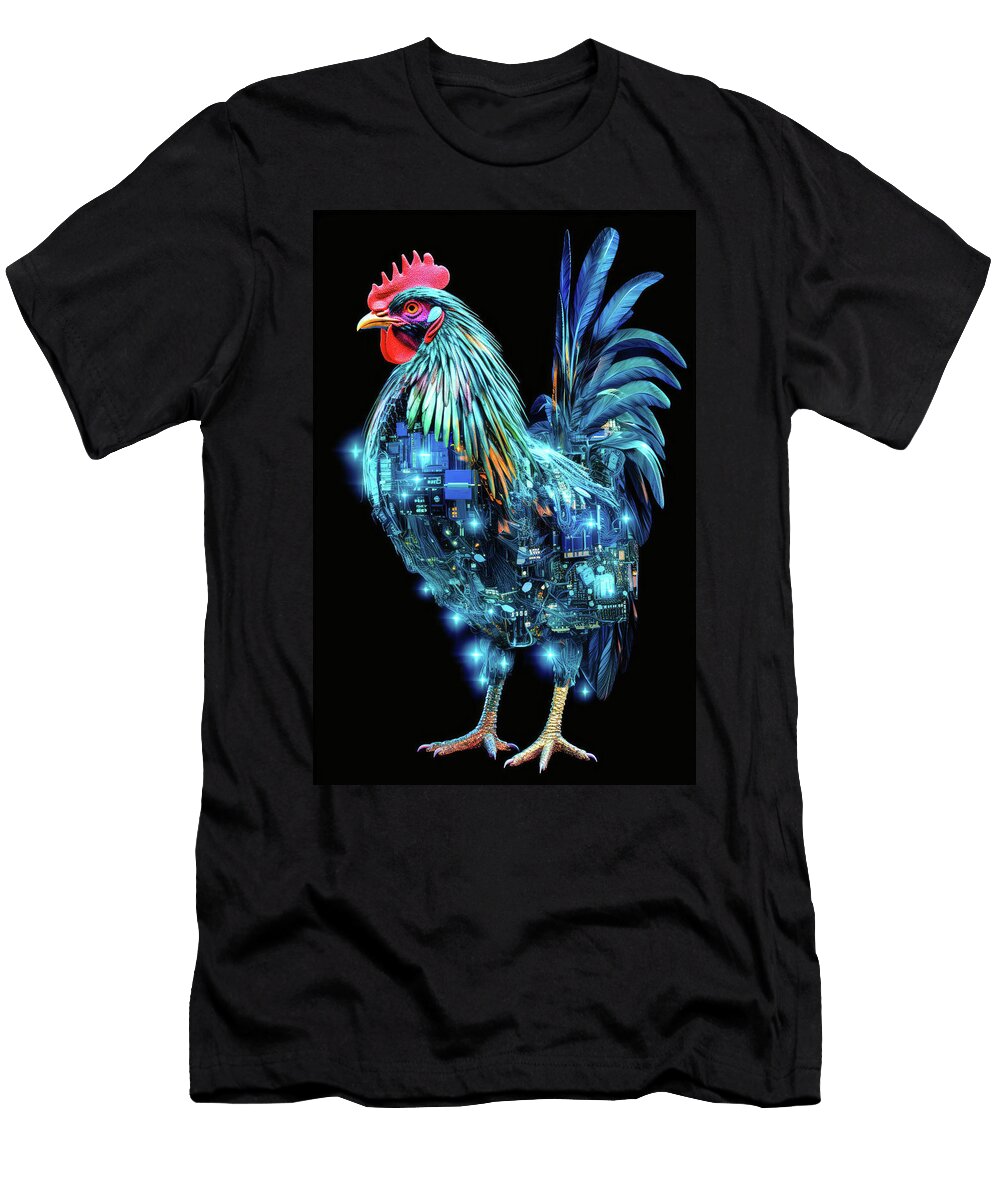 Cyberpunk Chicken 01 Techno Rooster Matthias Hauser T-Shirt