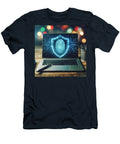 Cybersecurity Laptop with Biometric Fingerprint Shield and Digital Network Talha Khan T-Shirt