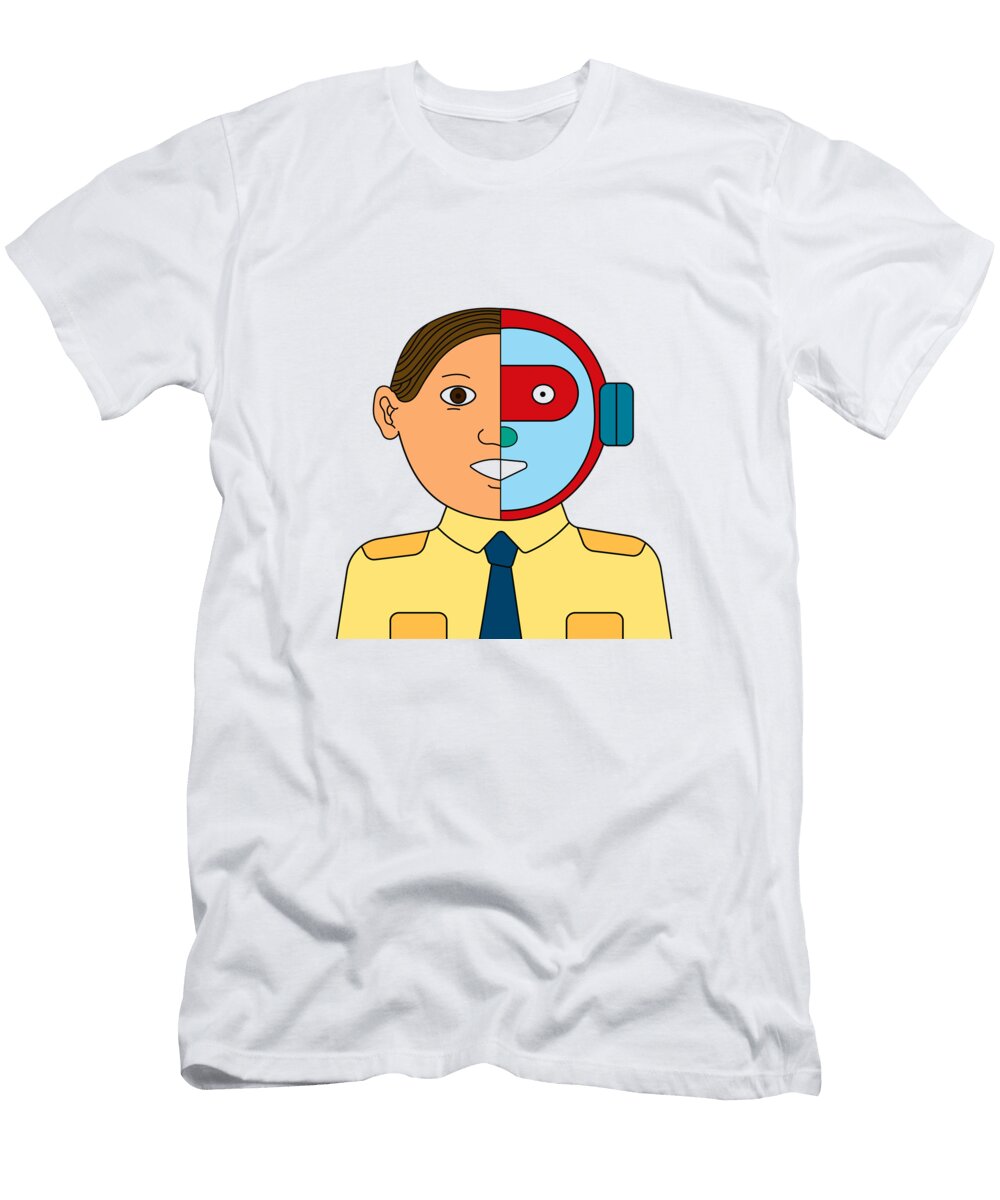 Cyborg Half Human Half Robot Face Wearing Business Worker Unifo Nalidsa Sukprasert T-Shirt