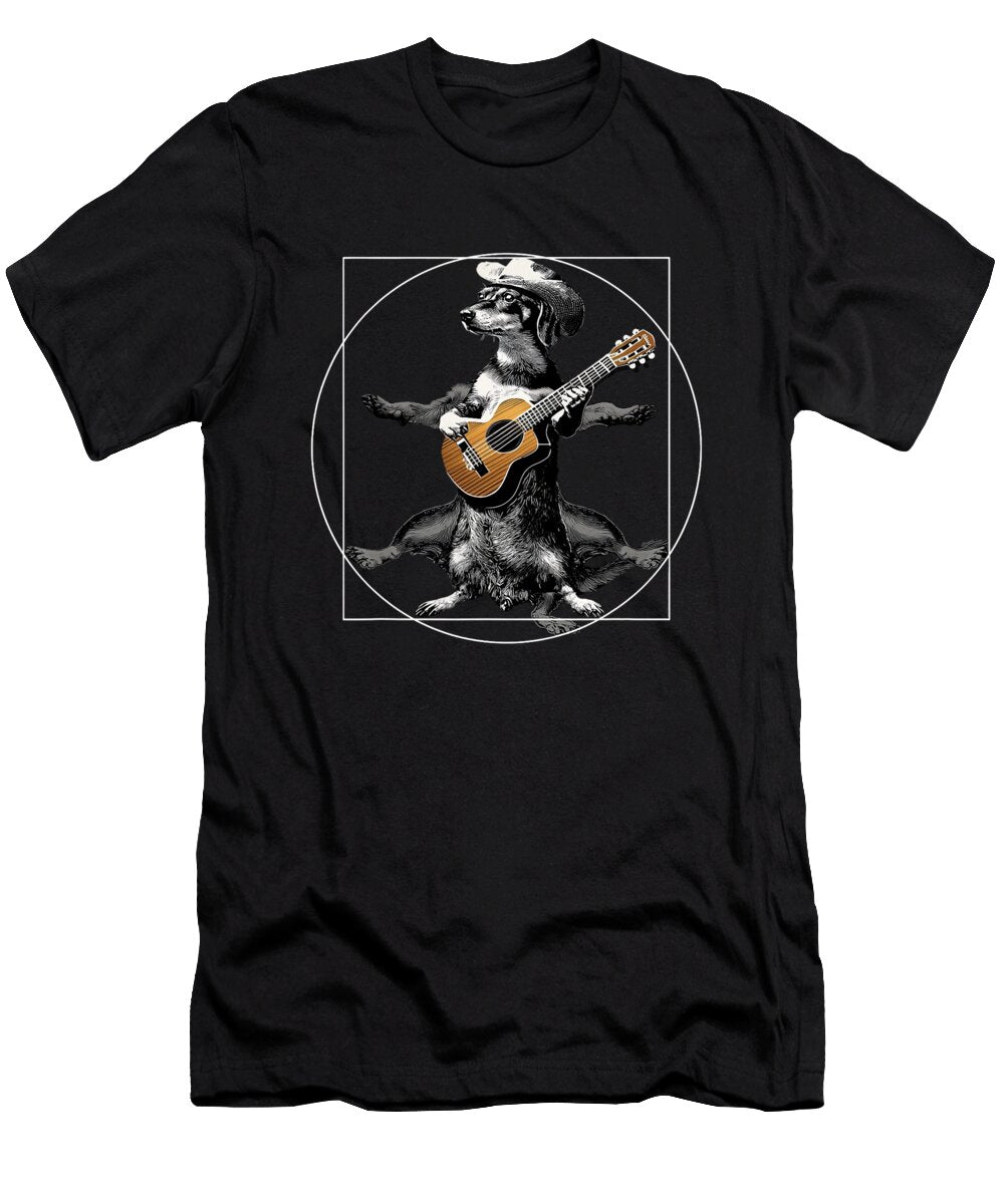 Dachshund Dog Vitruvian Man Acoustic Guitar Sophie Eleanor T-Shirt