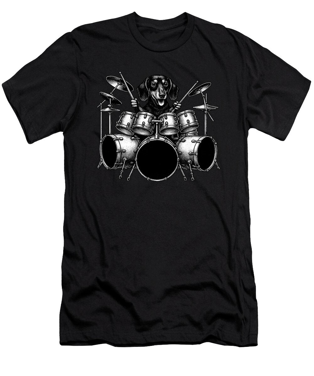 Dachshund Playing Drums Drummer Dog Lover Sophie Eleanor T-Shirt