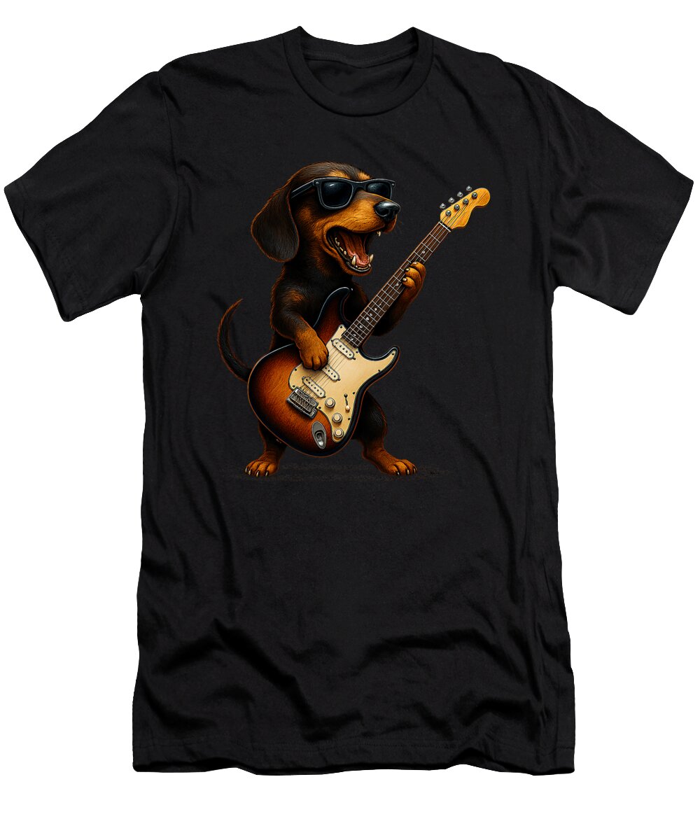 Dachshund Playing Guitar Rock Music Dog Lover Sophie Eleanor T-Shirt