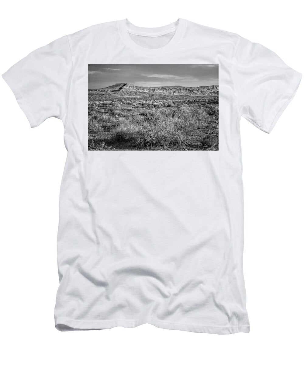Desert Landscape After the Storm Black and White Nikolyn Mcdonald T-Shirt
