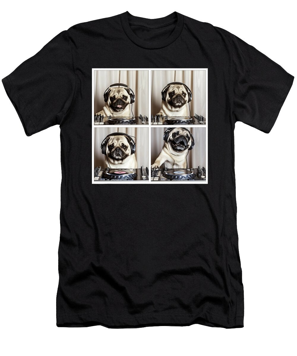 Dog Pug Scratching Vinyl Edm House Music Dog Yah Lishr T-Shirt