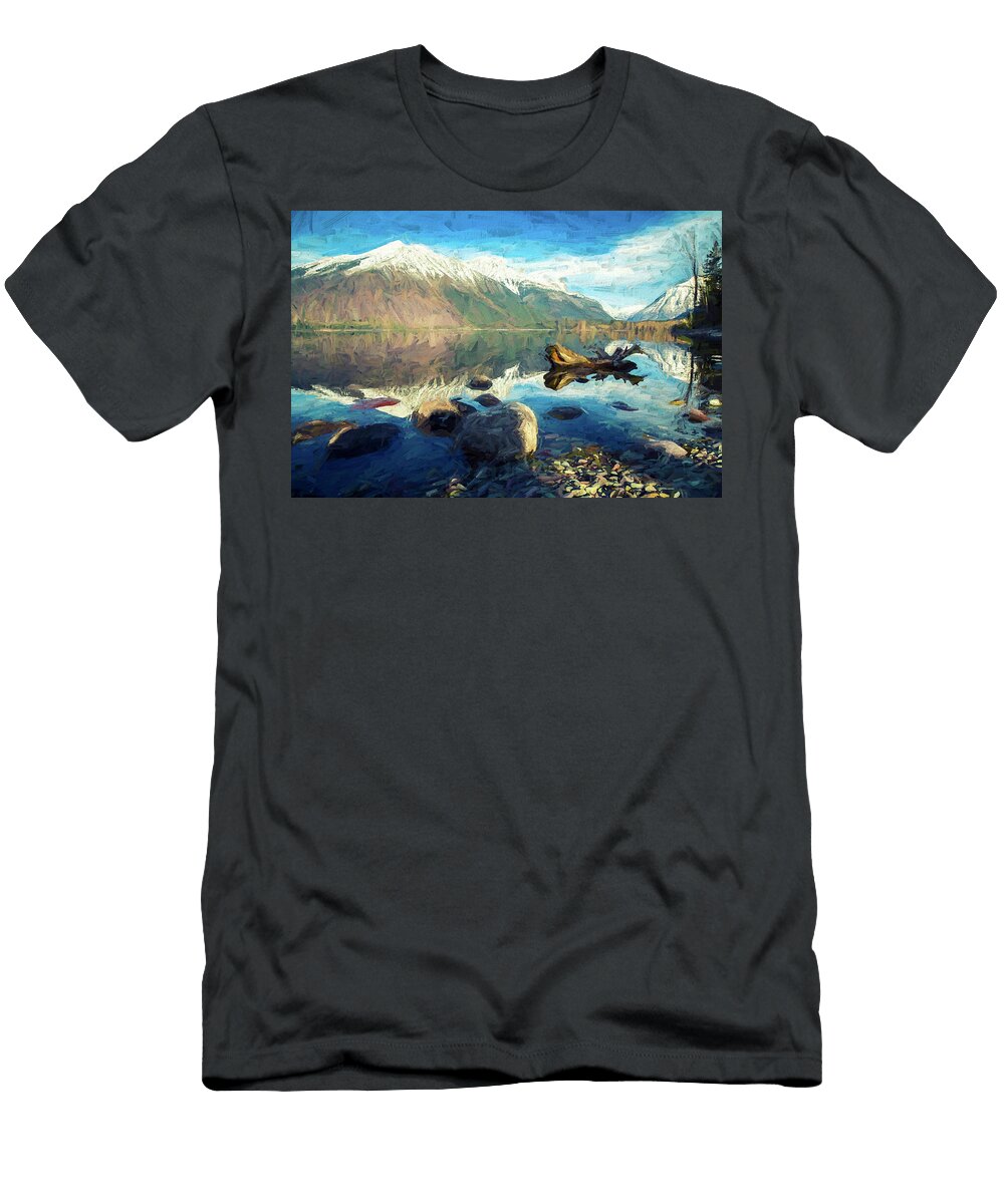 Dramatic Lake Mcdonald Digital Painting Joseph S Giacalone T-Shirt