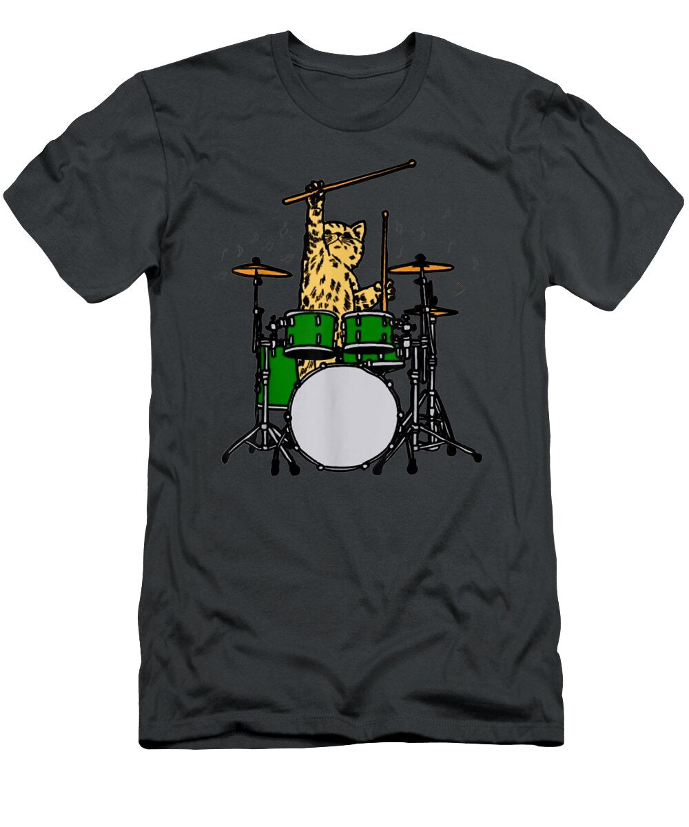 Drummer Cat Music Lover Musician Playing the Drums Levko Rayan T-Shirt