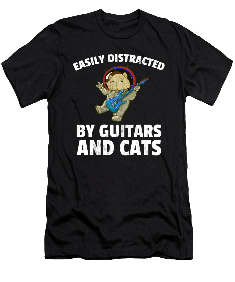 Easily Distracted By Cats and Guitar Vintage Retro Design Noirty Designs T-Shirt