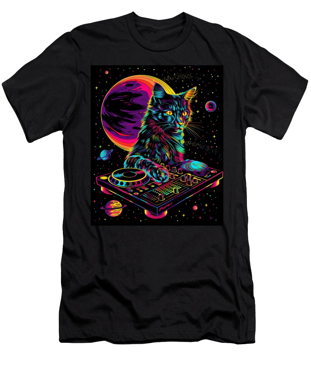 Electrifying Meows Electronic Cat DJ Dnt Prints Art T-Shirt