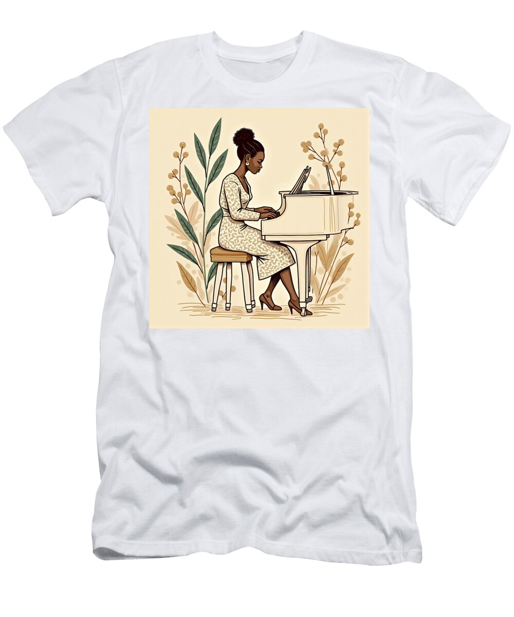 Elegant Pianist with Floral Background Aukim Edenrose T-Shirt