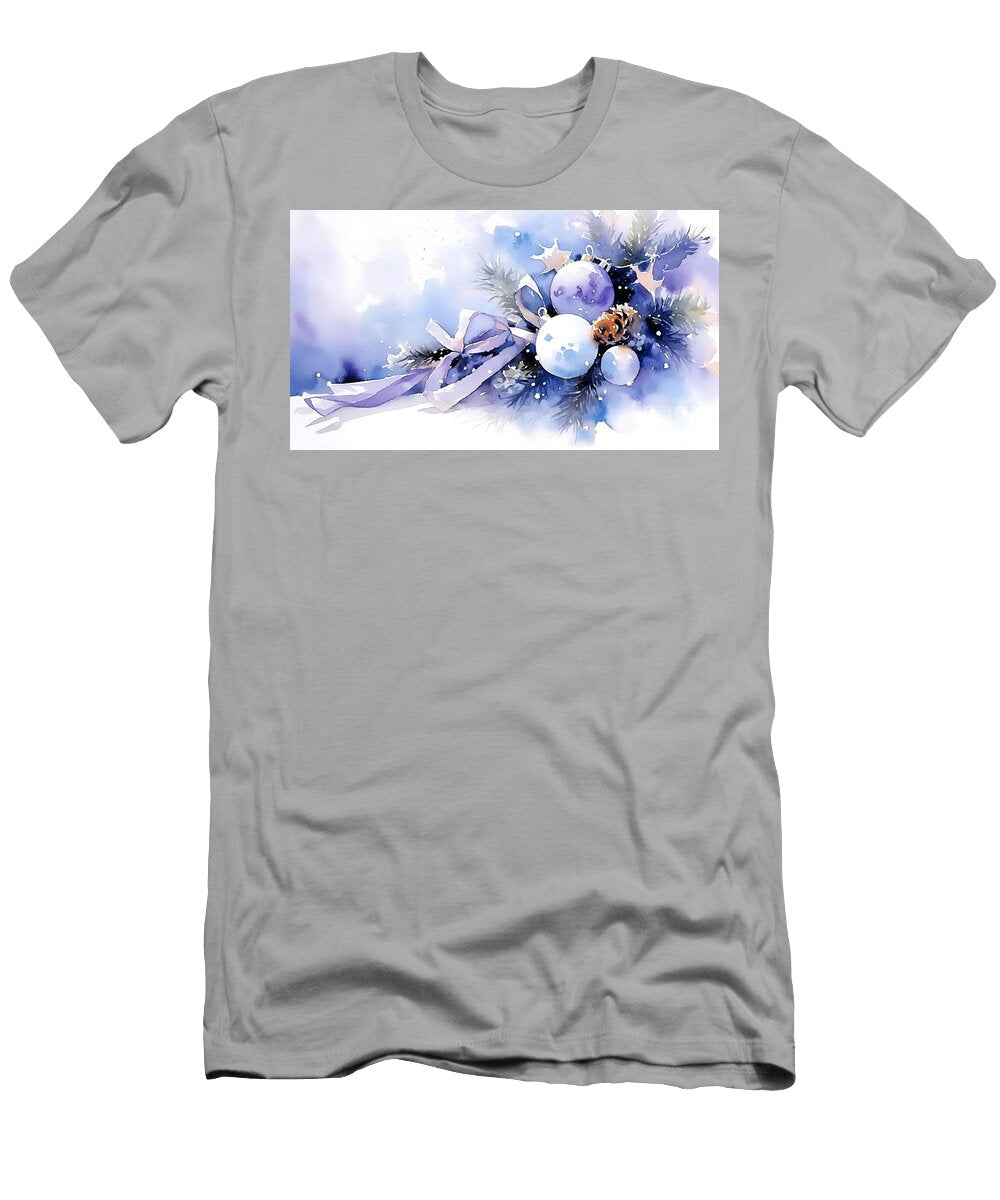 Elegant Winter Holiday Ornament with Shades of Blue and Snow Capturing a Festive Atmosphere Larts Studio T-Shirt