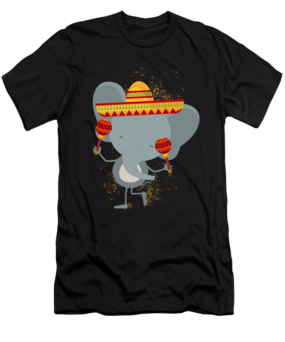 Elephant Playing Maracas Mexican Music Sombrero Gift Thomas Larch T-Shirt