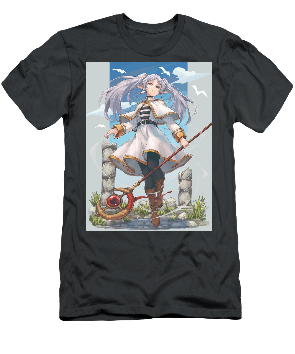 Elf Girl with Staff Near Ruins Sasha Moon T-Shirt