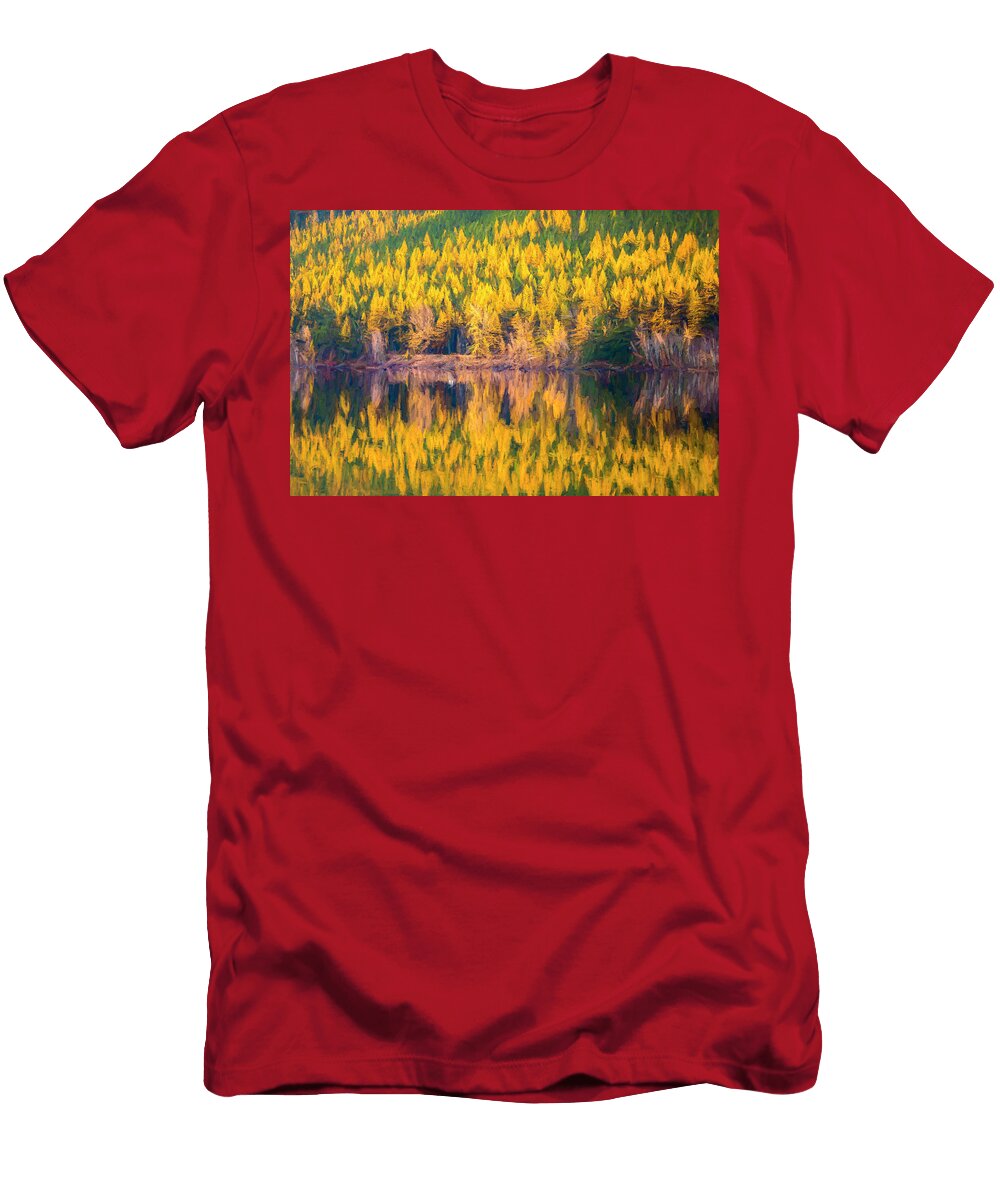 Fall Colors At Lake Mcdonald Digital Painting Joseph S Giacalone T-Shirt